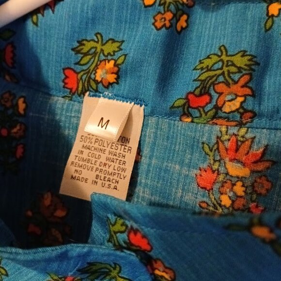 Nwt Tuxedo Ruffle Front Blouse Top M Blue Rust floral Button Up Tank Mandarin - Picture 10 of 10